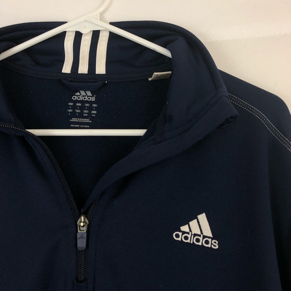 VTG 90s Adidas Classic Blue White Stripe 1/4 Zip Track Jacket Pullover Large - Picture 4 of 9